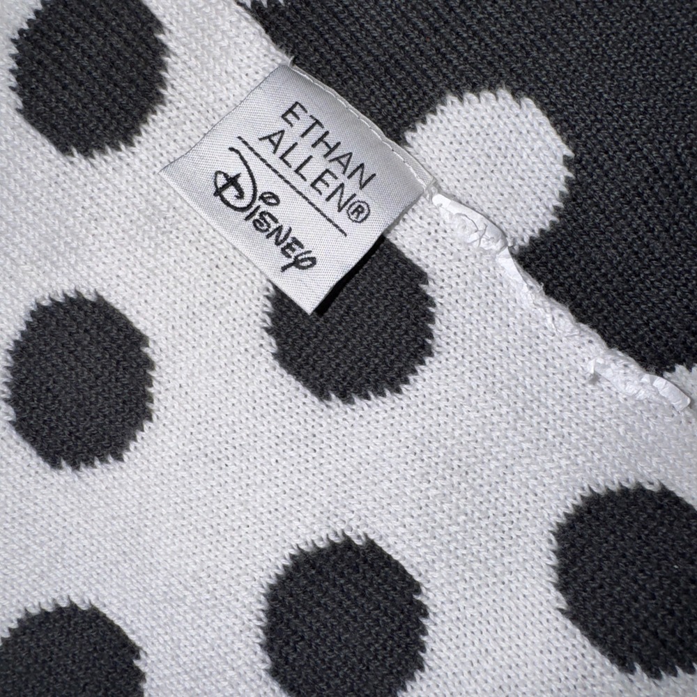 Ethan Allen Disney Polka Dot Knit Throw Blanket Black White 30x38 Reversible